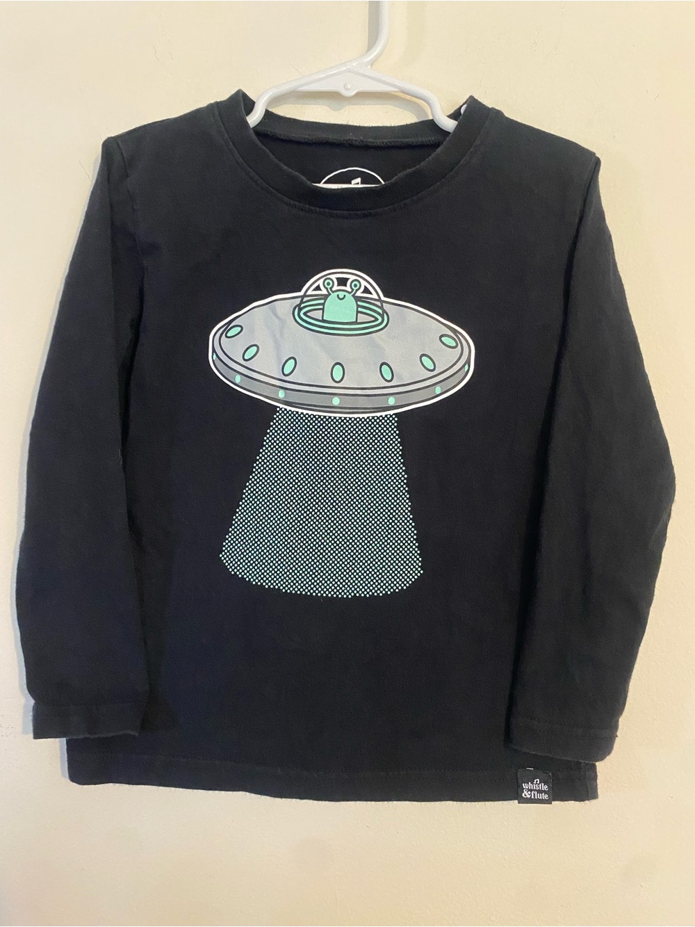 Whistle & Flute UFO spaceship Alien Shirt size 5-6 black long sleeve kids